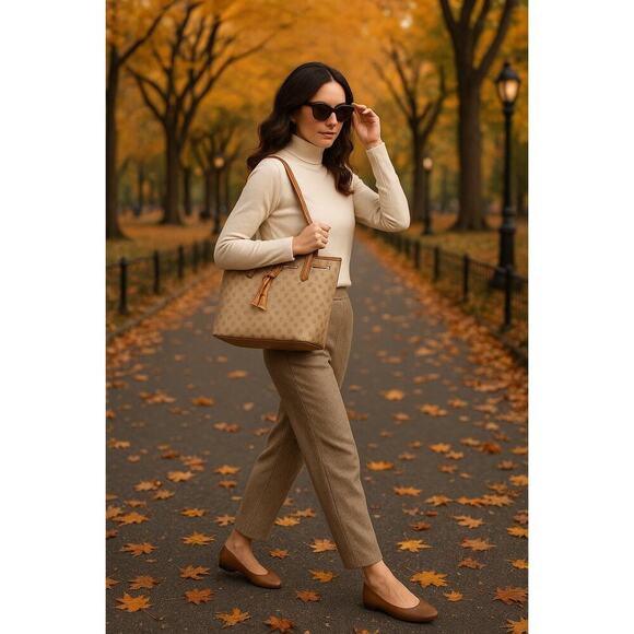 Y2K Dooney Monogram Canvas Tote | Preppy Neutral Shoulder Bag | Fall Heritage - Picture 2 of 16